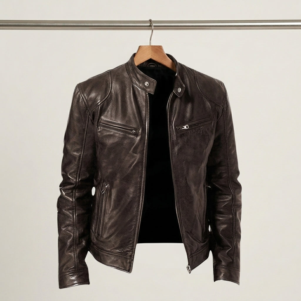 Alistair - Men's Structured Leather Jacket with Dual Chest Zips