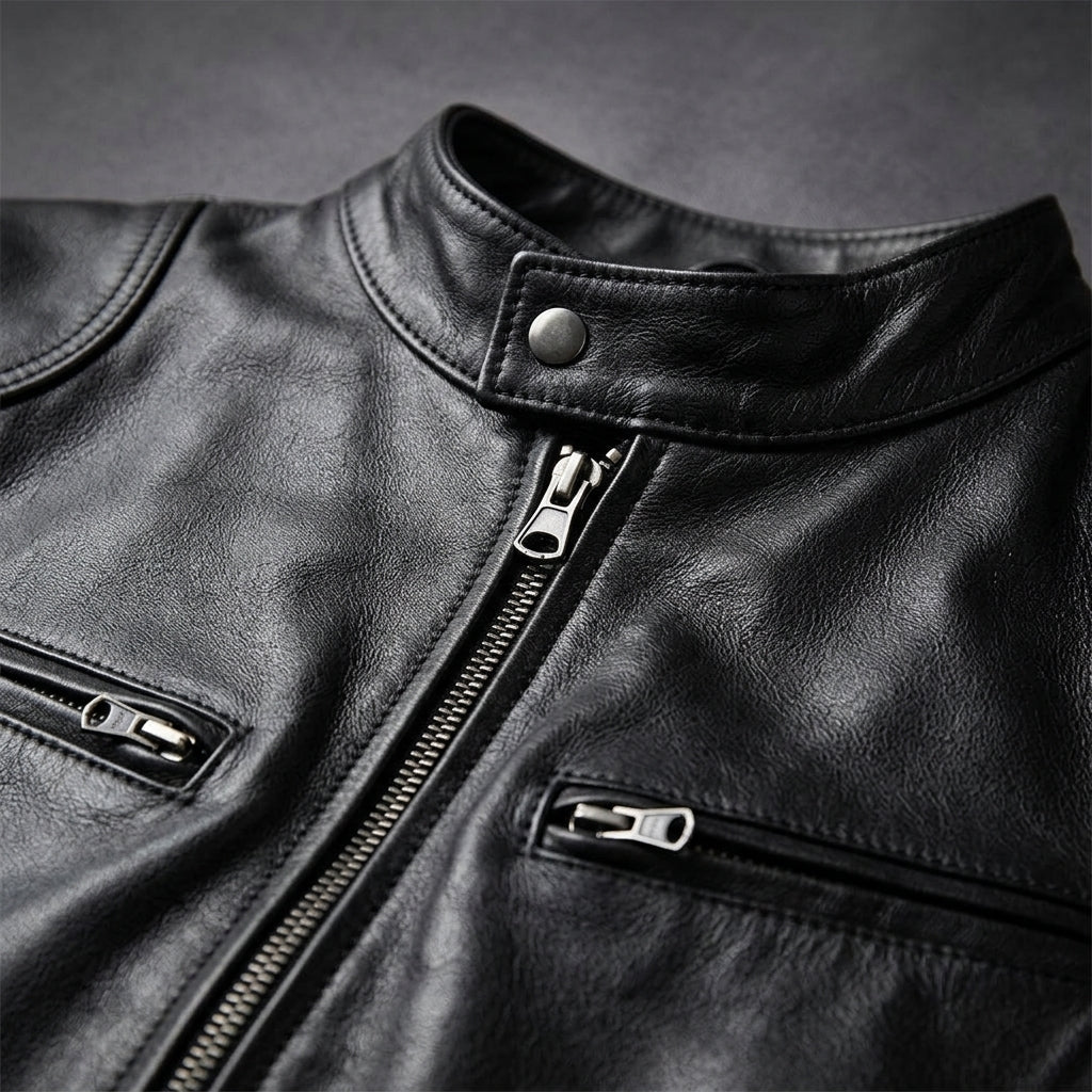 Alistair - Men's Structured Leather Jacket with Dual Chest Zips