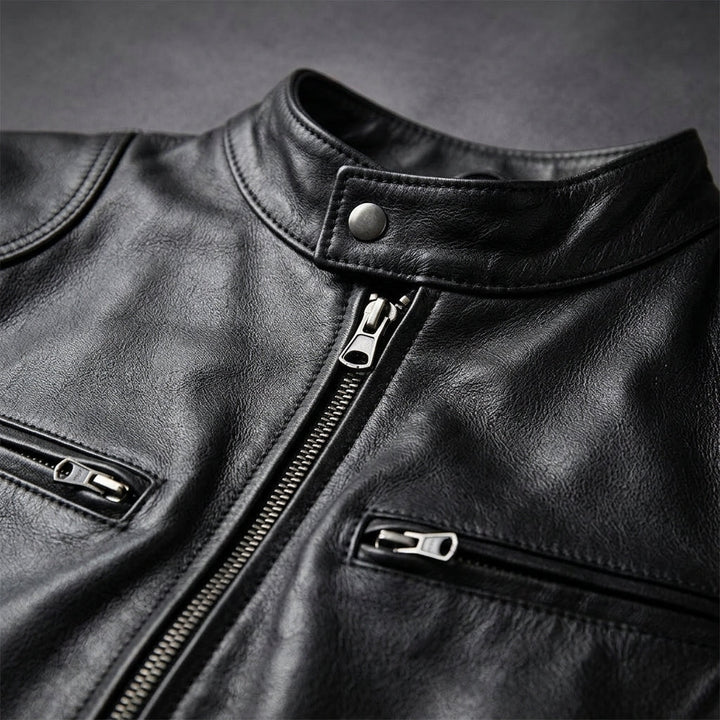 Alistair - Men's Structured Leather Jacket with Dual Chest Zips