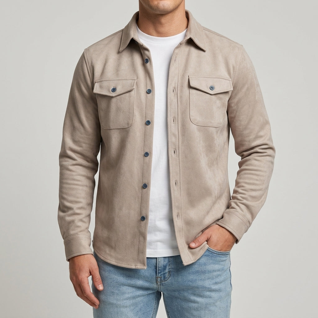 Allen - Men's Button-Front Woven Overshirt with Dual Chest Pockets
