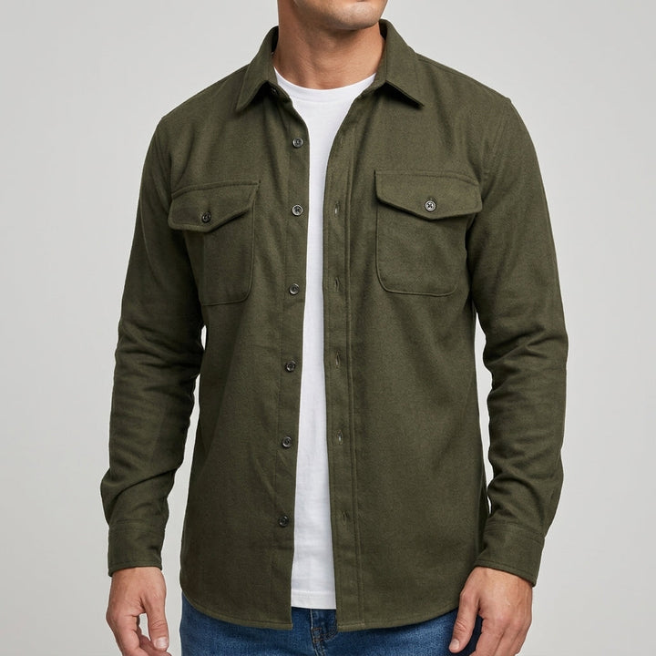 Allen - Men's Button-Front Woven Overshirt with Dual Chest Pockets