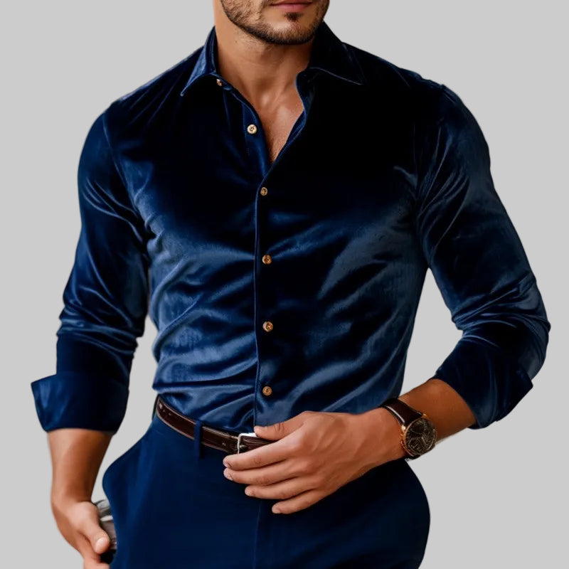 Alvin - Men's Velvet Button-Up Dress Shirt 2