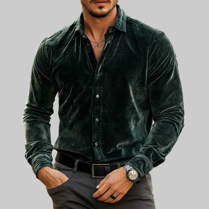 Alvin - Men's Velvet Button-Up Dress Shirt 3