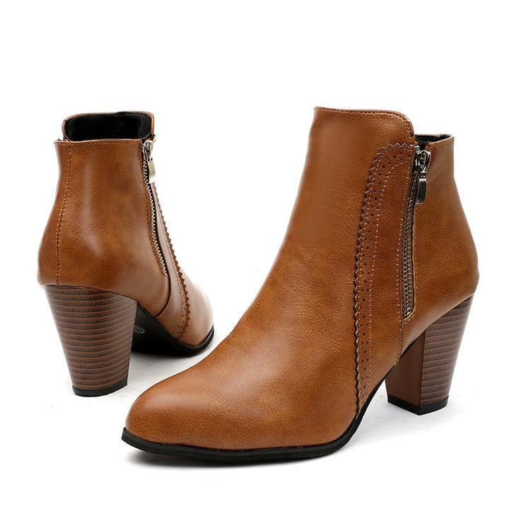 Amelie - Women’s Pointed Toe Block Heel Ankle Boots 5