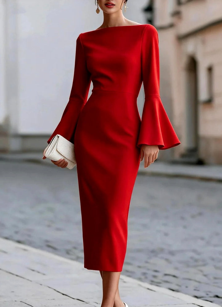 Amy - Women’s Long Sleeve Flared Cuff Formal Dress