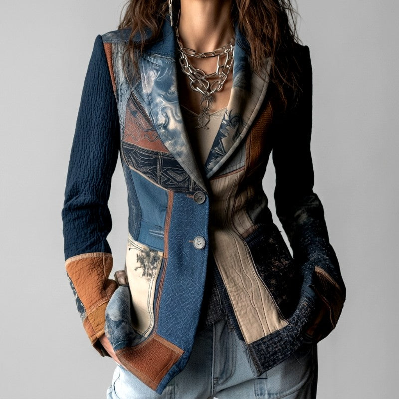 Amy - Women's Patchwork Mixed-Media Tailored Blazer 3