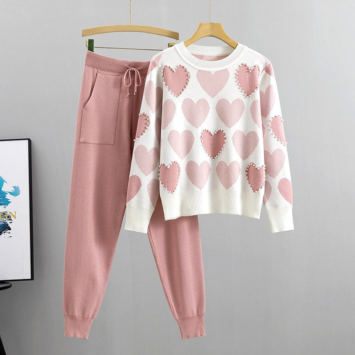 Andrea - Women’s Heart Print Sweater and Jogger Set 2