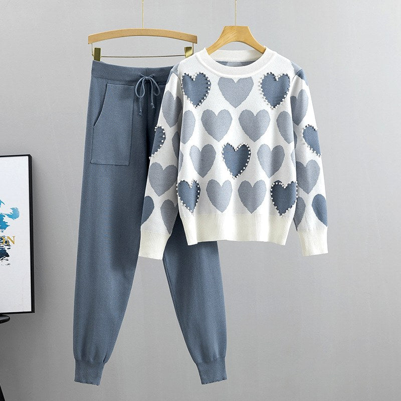 Andrea - Women’s Heart Print Sweater and Jogger Set 3
