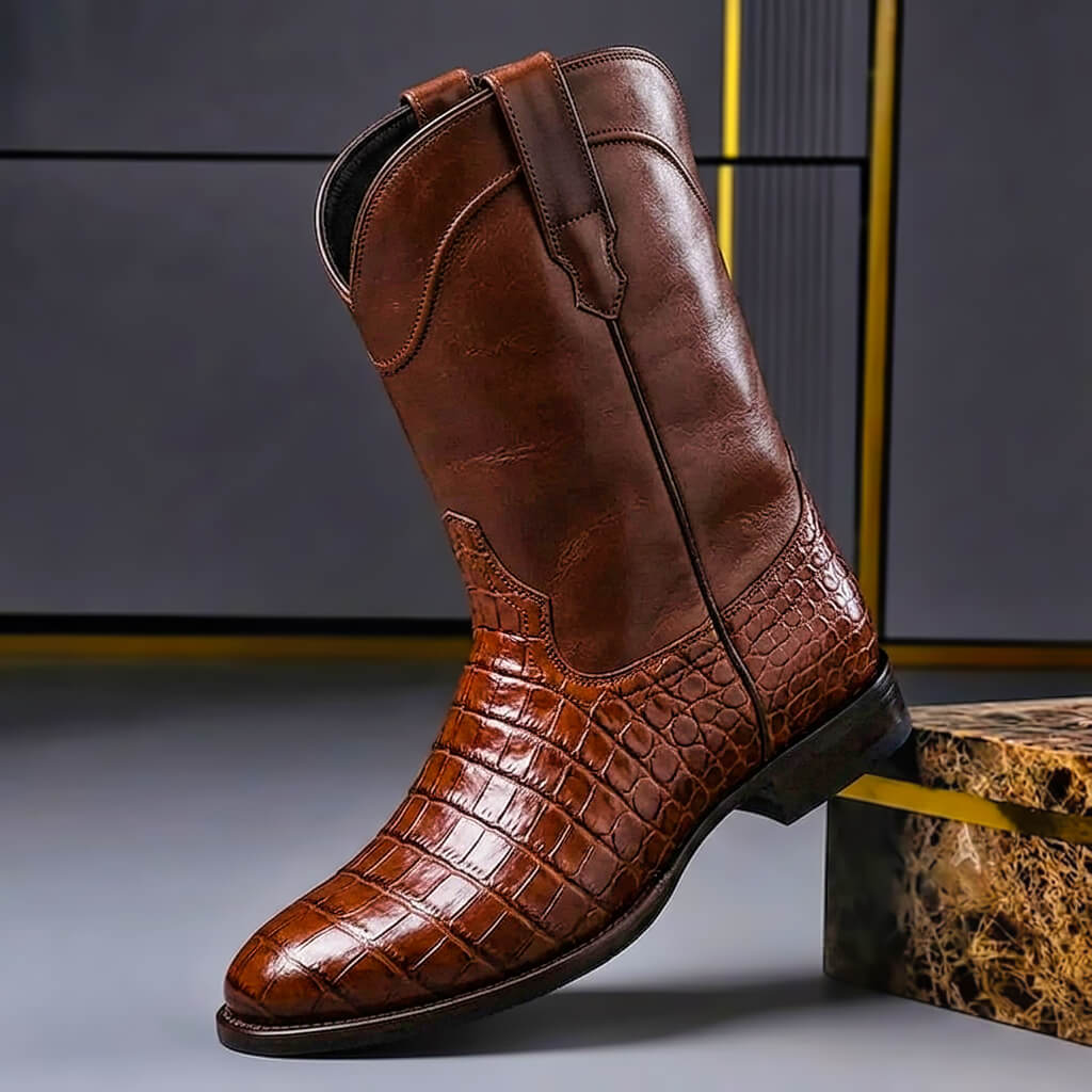 Andrew - Men's Alligator-Textured Leather Western Boots