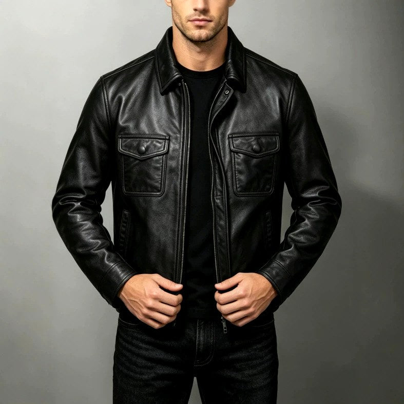 Andrew - Men's Leather Jacket with Flap Pockets 4