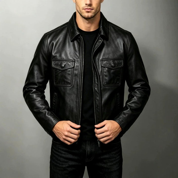 Andrew - Men's Leather Jacket with Flap Pockets 4