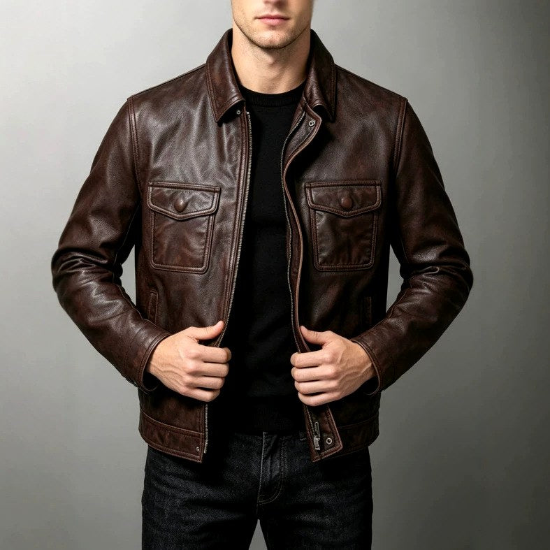 Andrew - Men's Leather Jacket with Flap Pockets 5