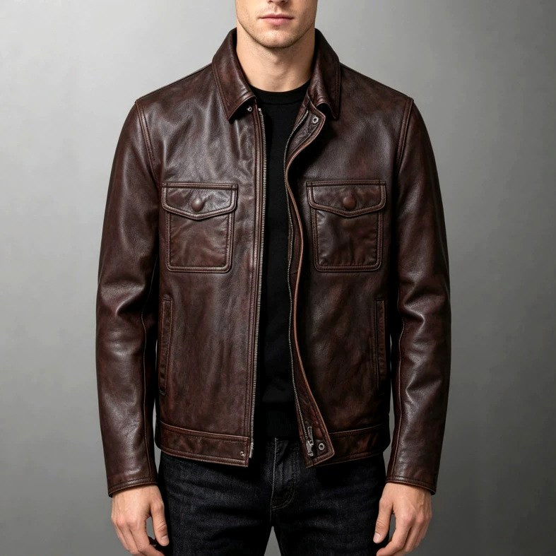 Andrew - Men's Leather Jacket with Flap Pockets 6