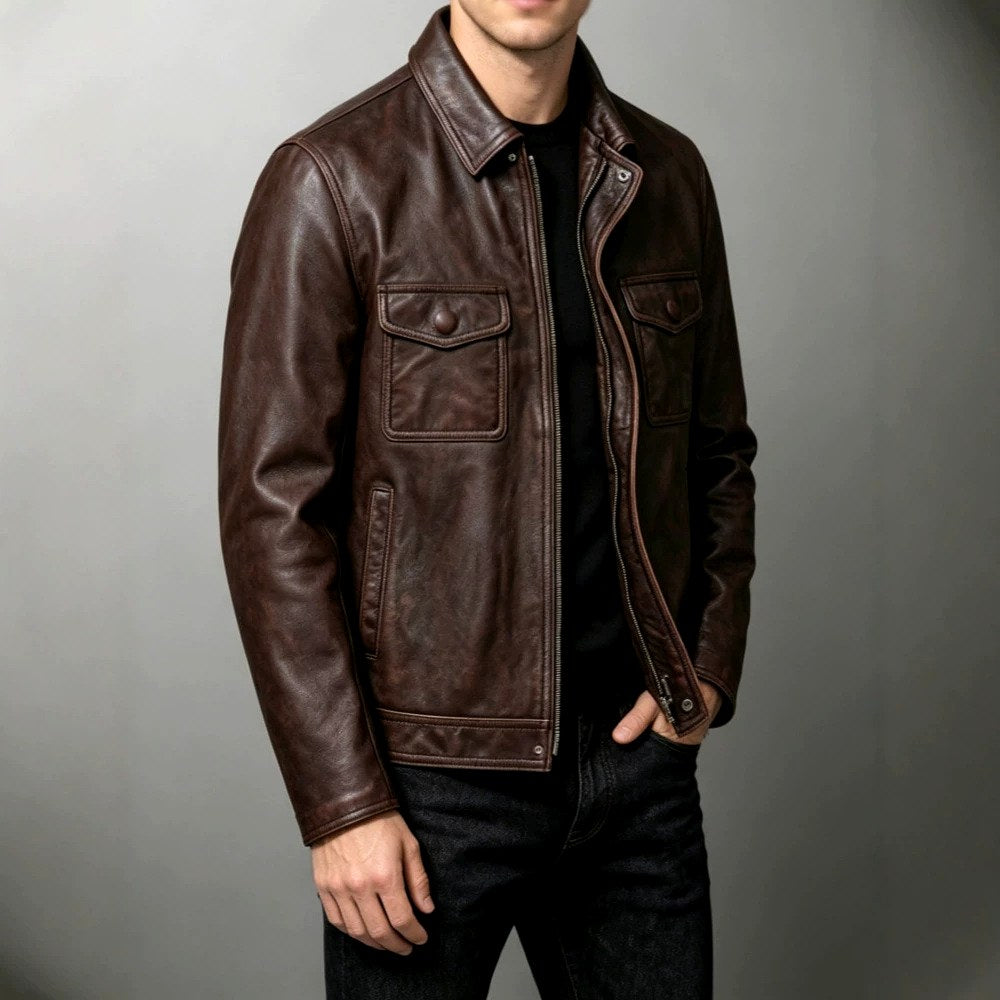 Andrew - Men's Leather Jacket with Flap Pockets 7
