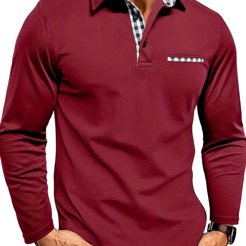 Andy - Men's Checkered Detail Long Sleeve Polo Shirt