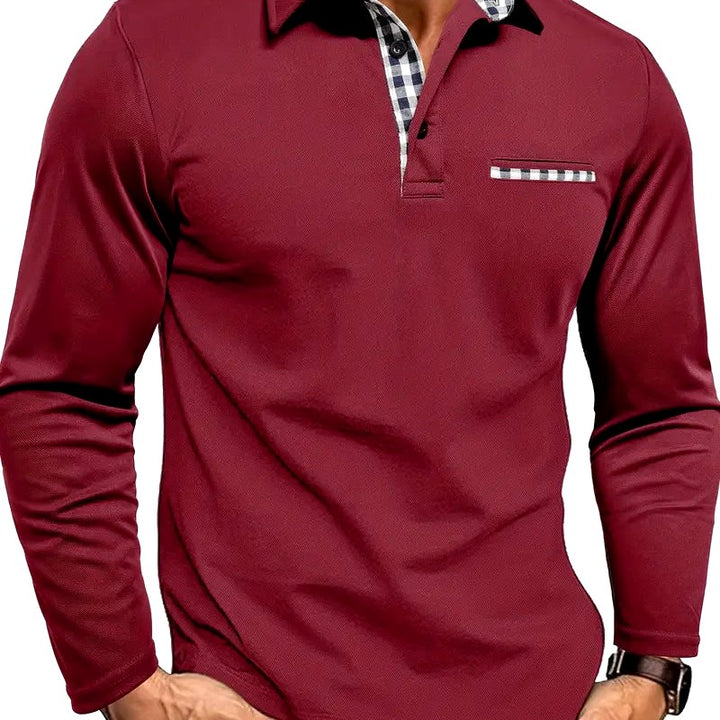 Andy - Men's Checkered Detail Long Sleeve Polo Shirt
