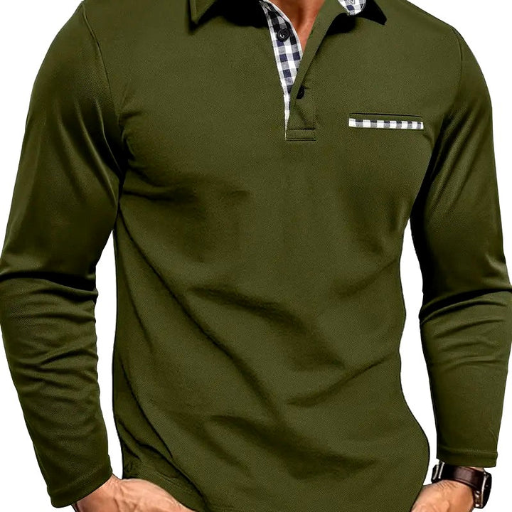 Andy - Men's Checkered Detail Long Sleeve Polo Shirt