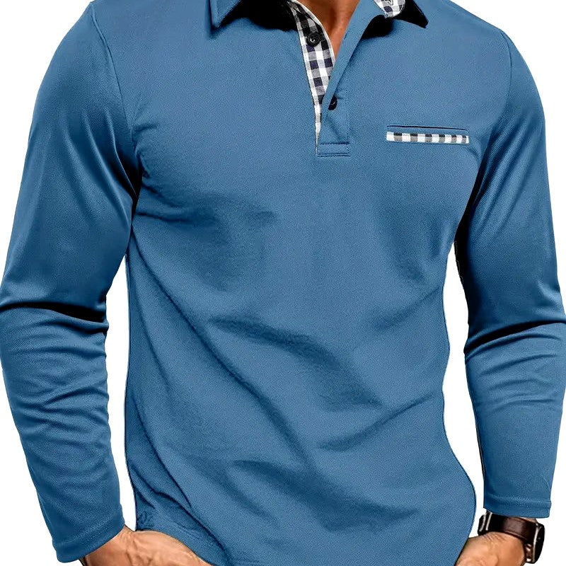 Andy - Men's Checkered Detail Long Sleeve Polo Shirt