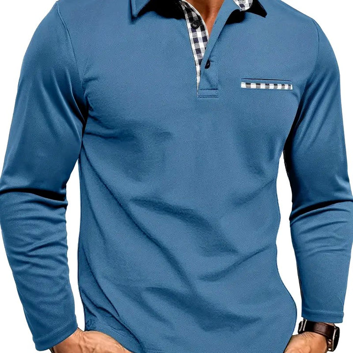 Andy - Men's Checkered Detail Long Sleeve Polo Shirt