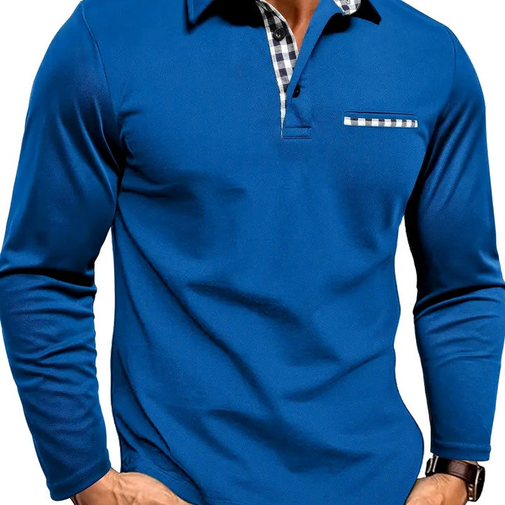 Andy - Men's Checkered Detail Long Sleeve Polo Shirt