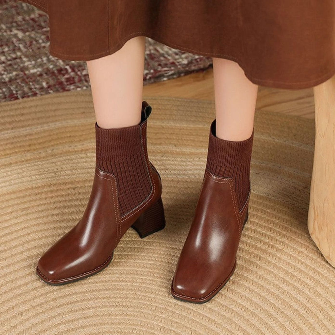 Angela - Women's Ribbed Ankle Boots with Block Heel