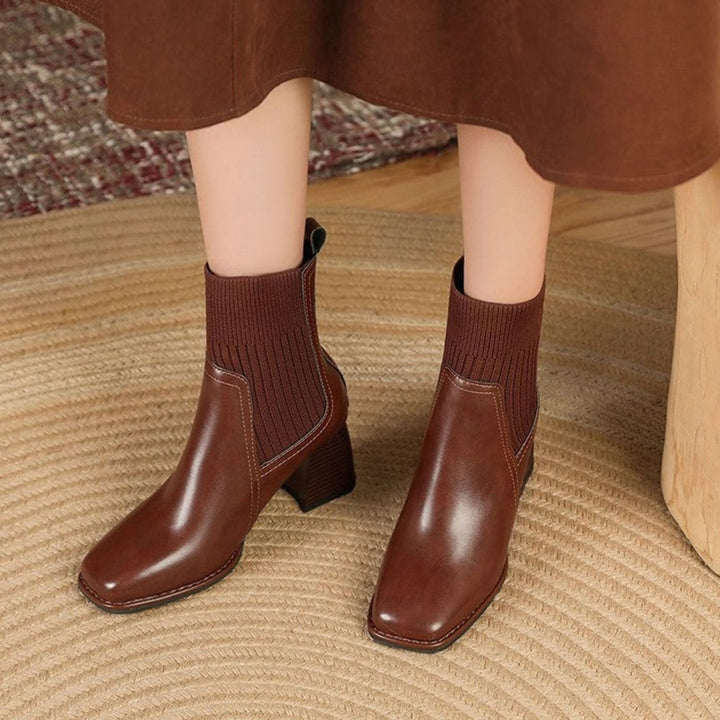 Angela - Women's Ribbed Ankle Boots with Block Heel