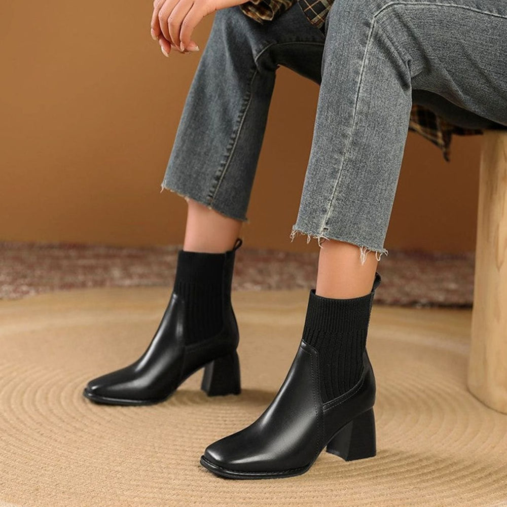 Angela - Women's Ribbed Ankle Boots with Block Heel