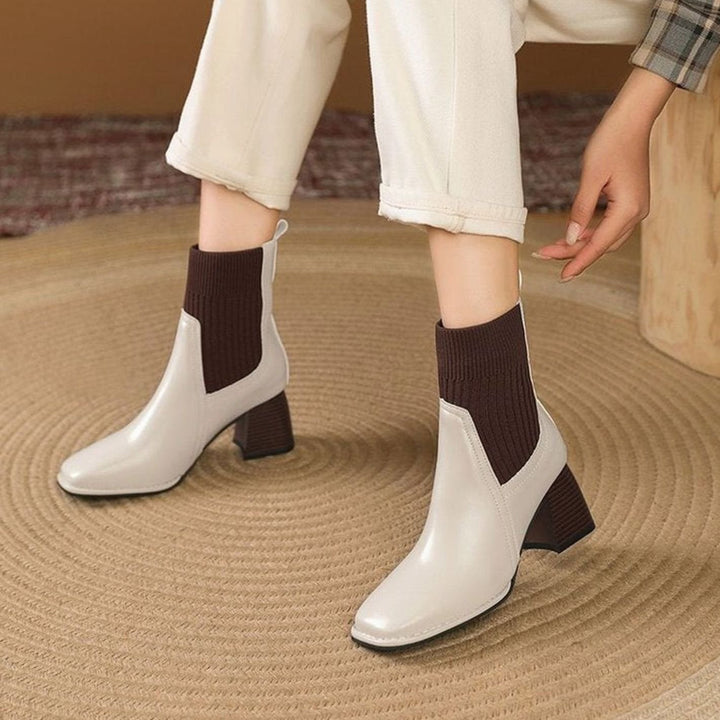 Angela - Women's Ribbed Ankle Boots with Block Heel