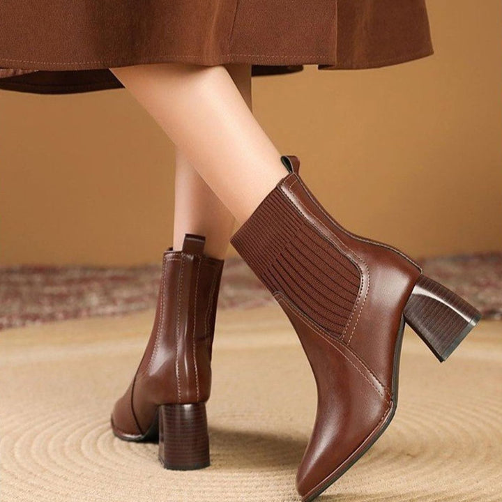 Angela - Women's Ribbed Ankle Boots with Block Heel