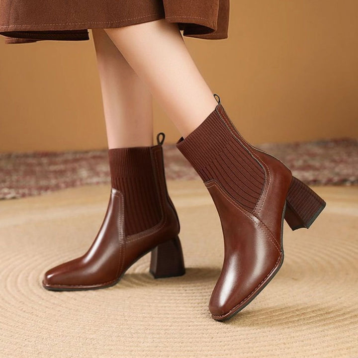 Angela - Women's Ribbed Ankle Boots with Block Heel