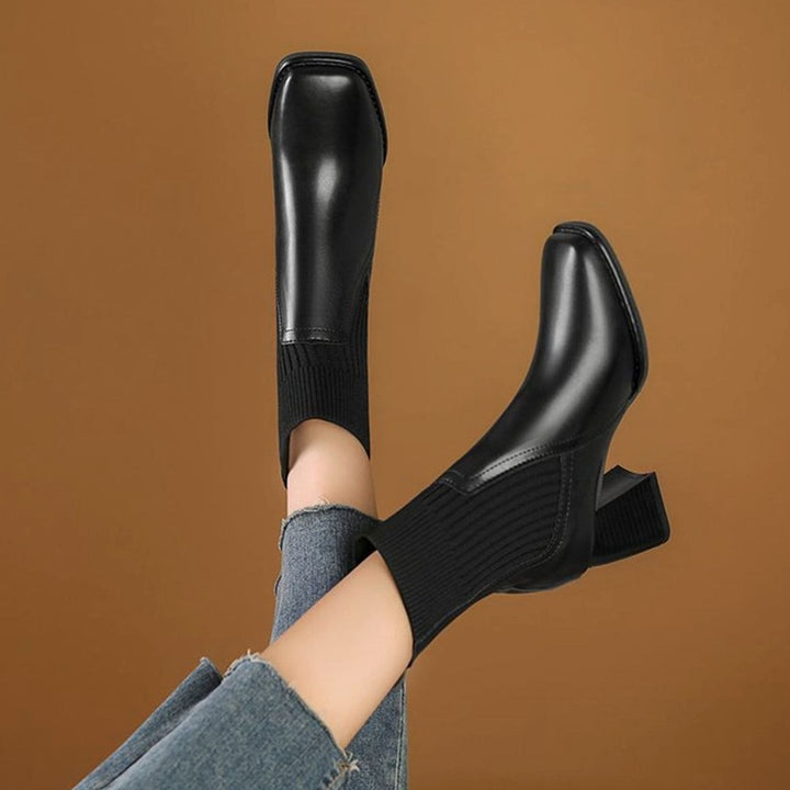 Angela - Women's Ribbed Ankle Boots with Block Heel
