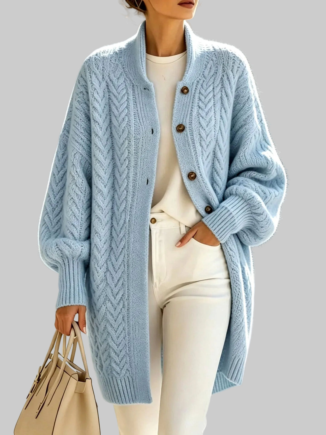 Angelina  - Women's Cable Knit Button Front Cardigan 3