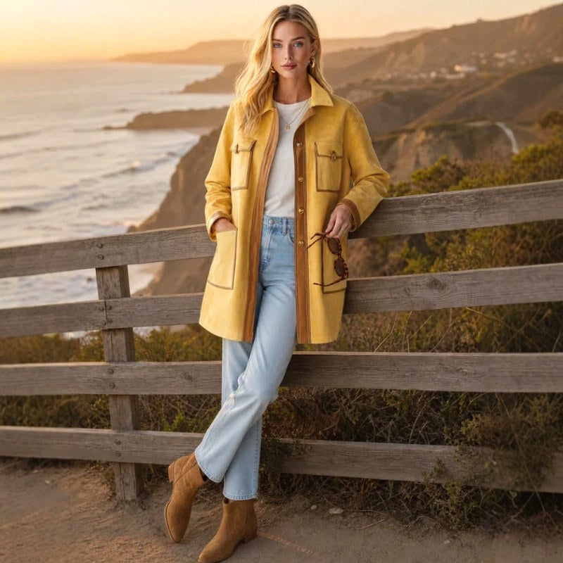 Antonia - Women's Faux Suede Utility Longline Fall Jacket 2
