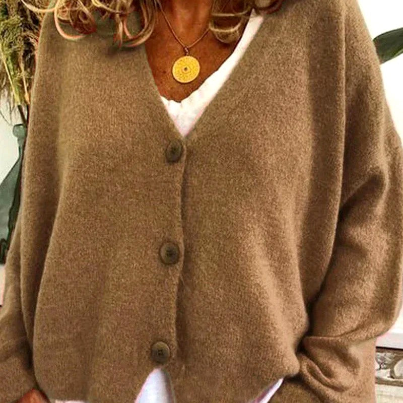 Aoife - Women's V-Neck Button-Front Relaxed Cardigan 2