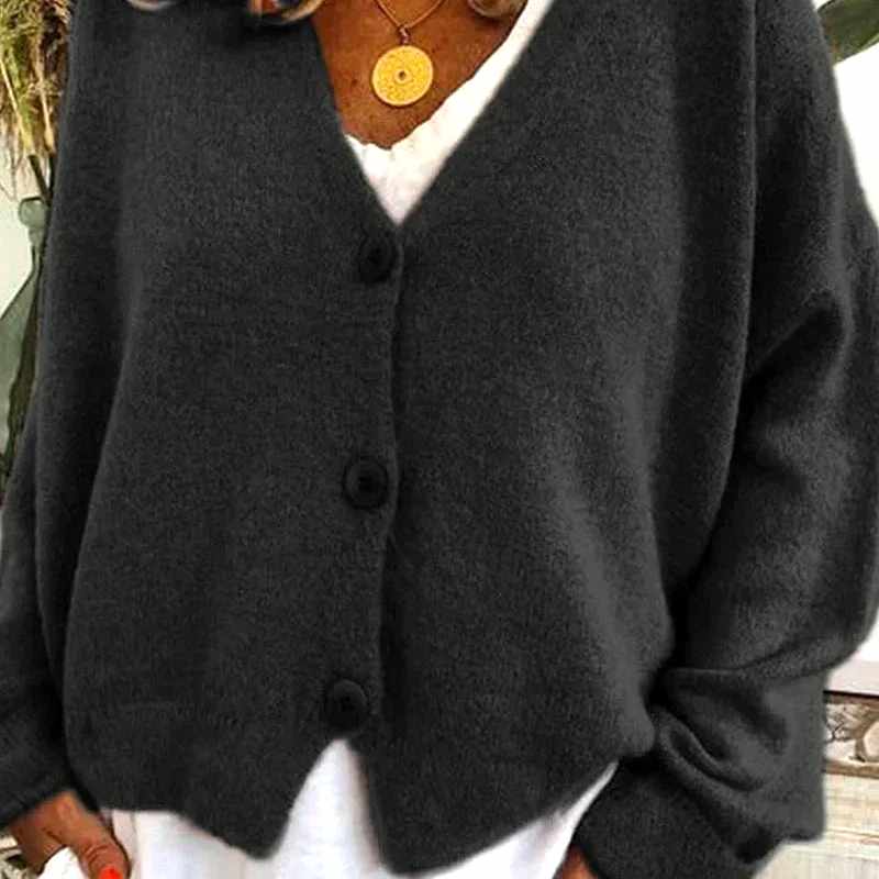 Aoife - Women's V-Neck Button-Front Relaxed Cardigan 3