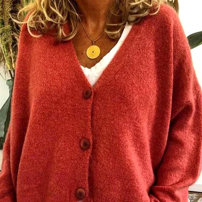 Aoife - Women's V-Neck Button-Front Relaxed Cardigan 4