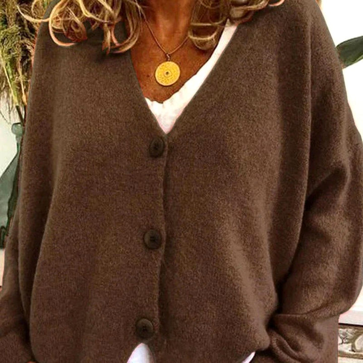 Aoife - Women's V-Neck Button-Front Relaxed Cardigan 5