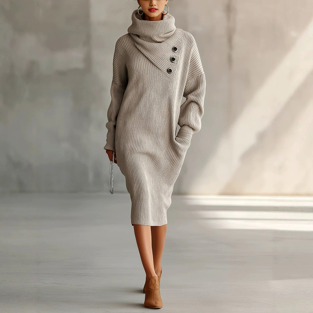 Arianwen - Women's Ribbed Turtleneck Sweater Dress 1