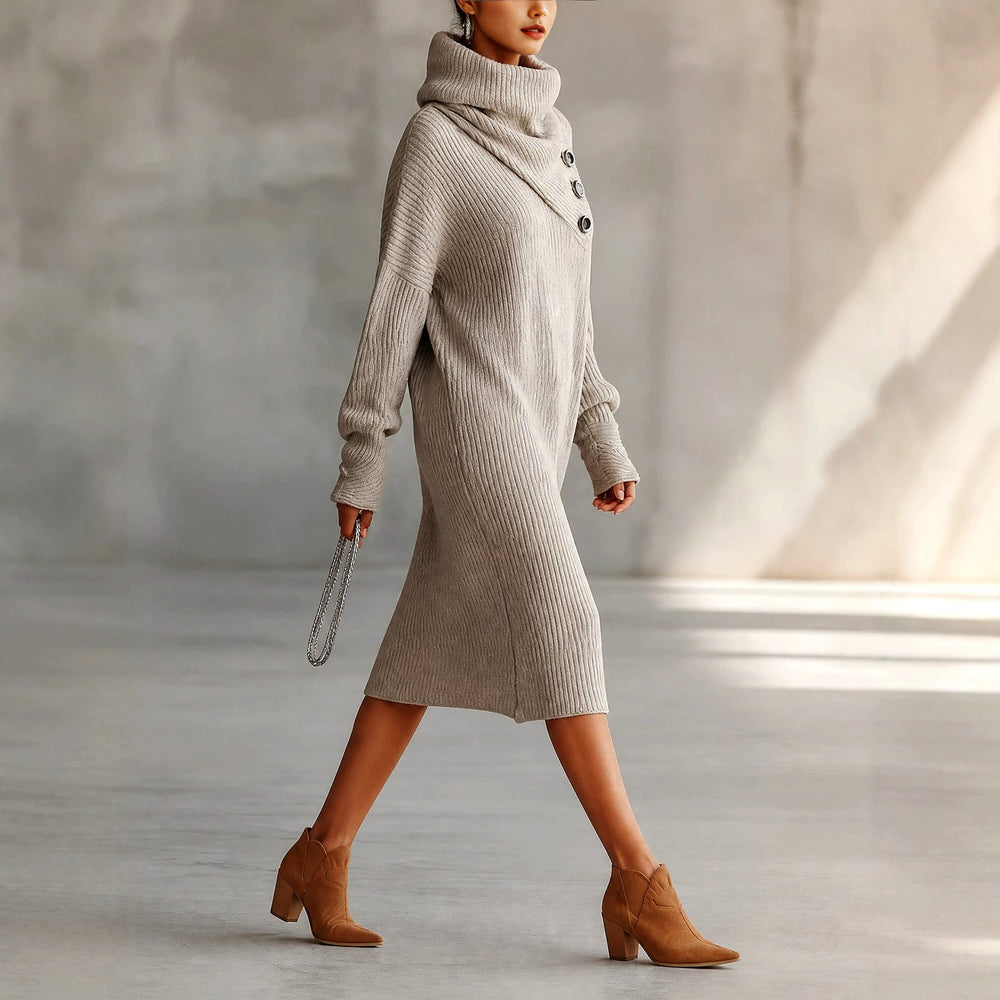 Arianwen - Women's Ribbed Turtleneck Sweater Dress 2