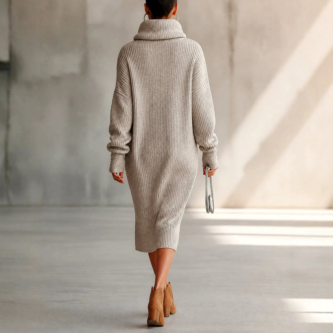 Arianwen - Women's Ribbed Turtleneck Sweater Dress 3