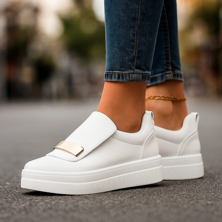 Ariel - Women's Gold Bar Slip-On Platform Shoes