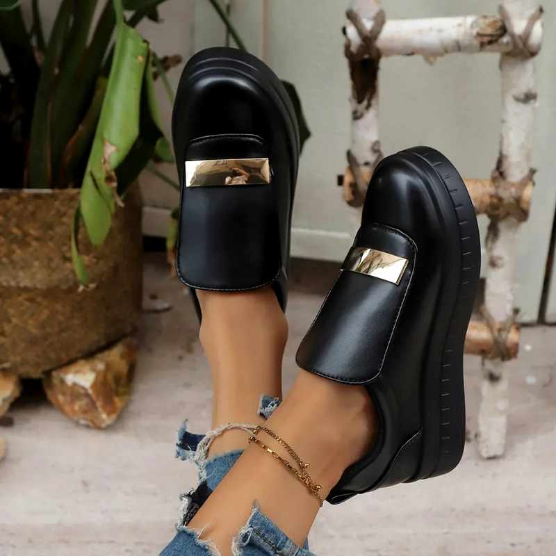 Ariel - Women's Gold Bar Slip-On Platform Shoes