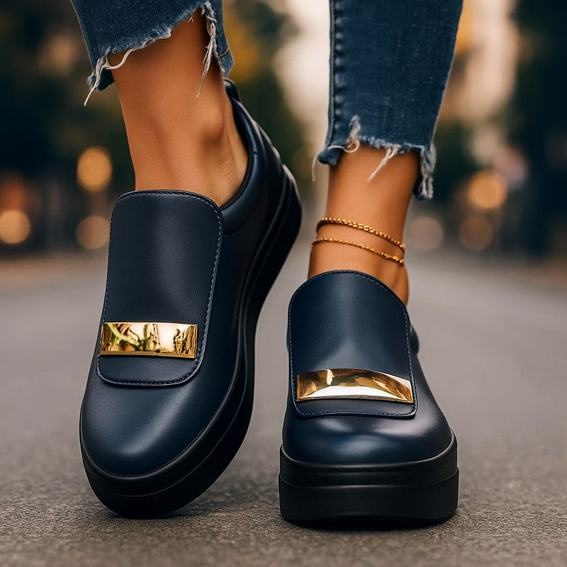 Ariel - Women's Gold Bar Slip-On Platform Shoes