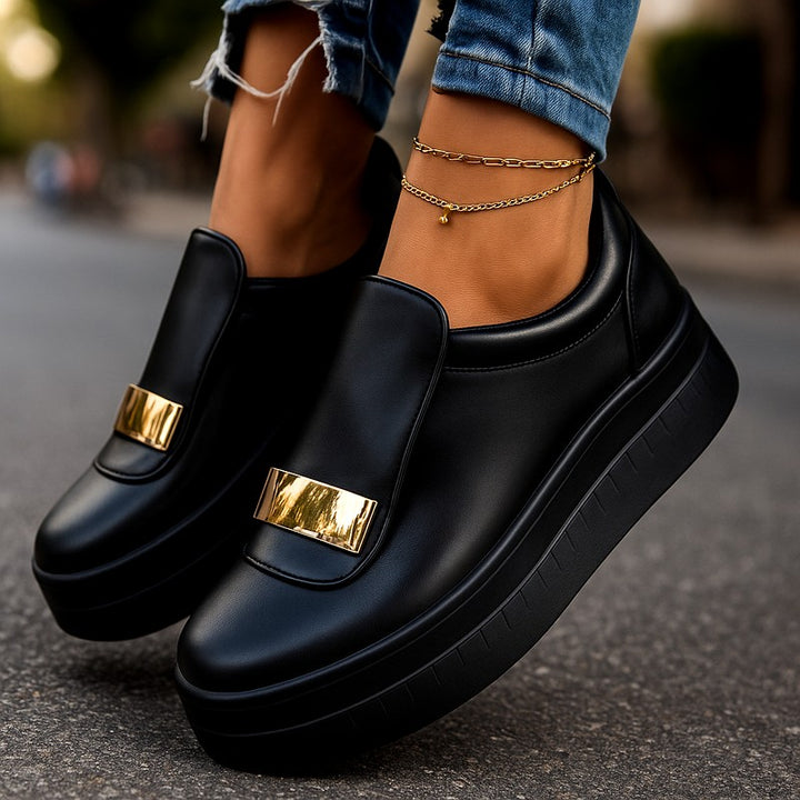 Ariel - Women's Gold Bar Slip-On Platform Shoes
