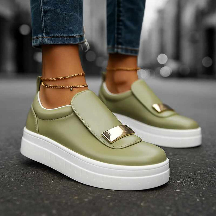 Ariel - Women's Gold Bar Slip-On Platform Shoes