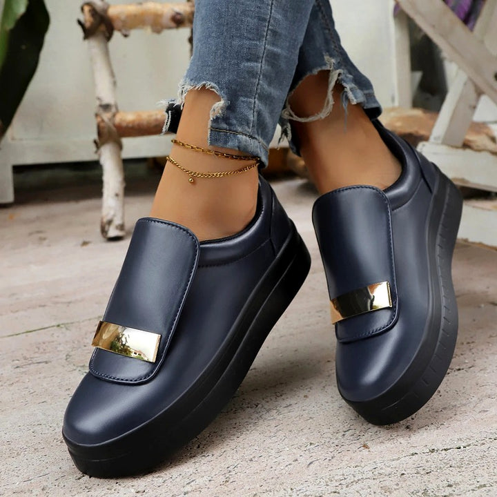 Ariel - Women's Gold Bar Slip-On Platform Shoes