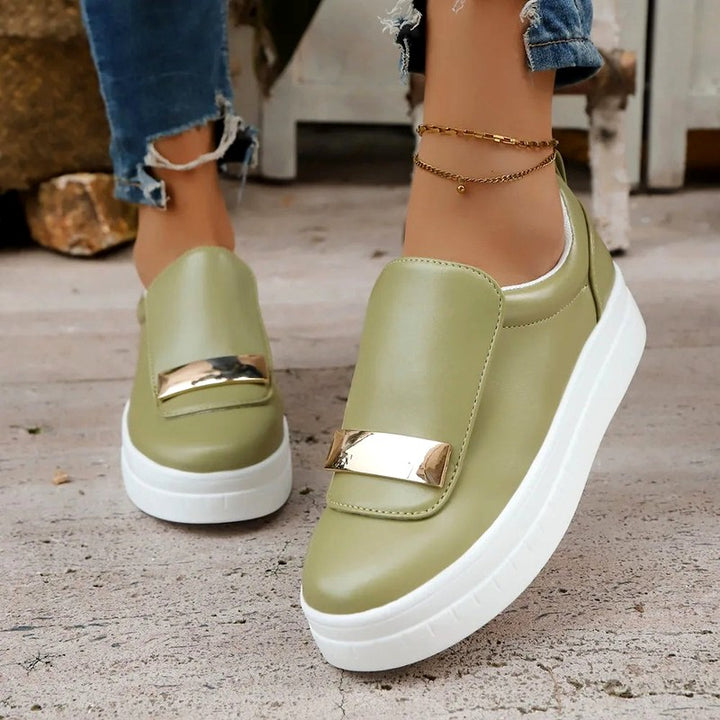 Ariel - Women's Gold Bar Slip-On Platform Shoes