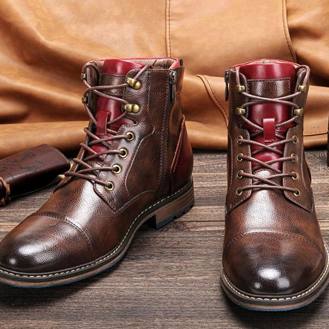 Arjen - Men's Lace-Up Cap-Toe Leather Ankle Boots