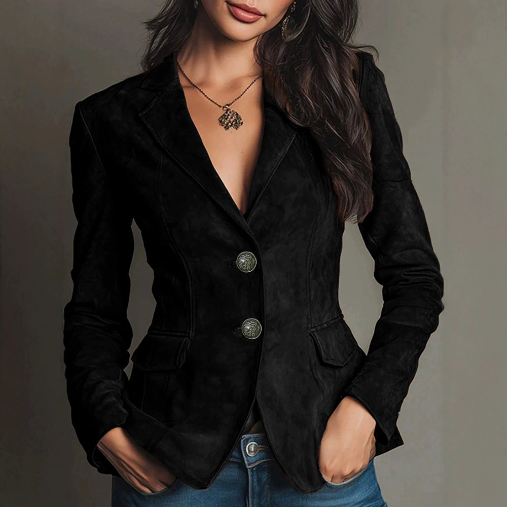 Arlette - Women's Crest-Button Suede Blazer 6