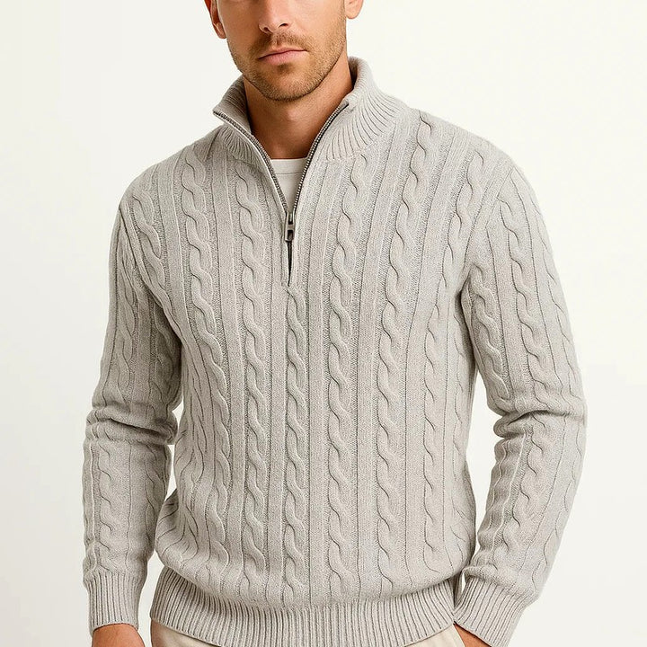 Arsenio - Men's Cable Quarter-Zip Long Sleeve Sweater 3